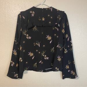 ALC 100% Silk Ruffle Black Floral Blouse Size 4